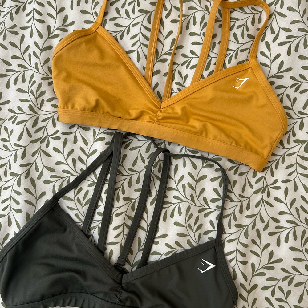Gymshark Olive and Orange Strappy Sports Bras
